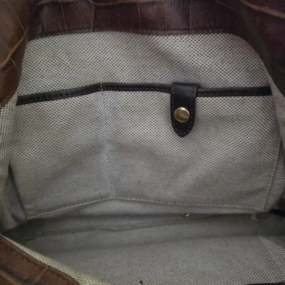 Vintage Dooney & Bourke Bayou Gathered Flap Bag Brown Alligator Embossed Leather